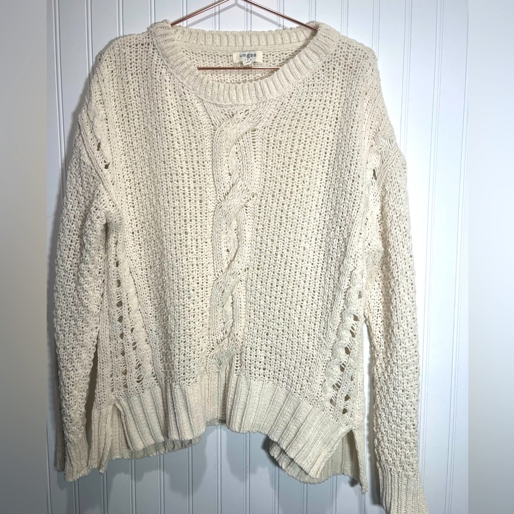 Umgee Cream Open chunky‎ Knit crew neck Sweater